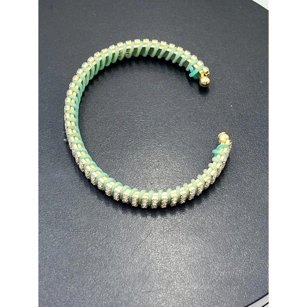 Mint Green‎ Thread-wrapped rhinestone Cuff Bangle Bracelet